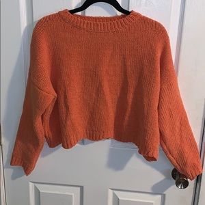 Cozy Cropped Crewneck Sweater - Orange